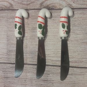Christmas Knobler Stainless Steel Cermaic Butter Cheese Spreader Candy Cane